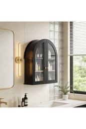 Living and Home Arched Wall Cabinet with Adjustable Shelf in Black - thumbnail 1