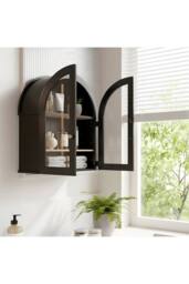 Living and Home Arched Wall Cabinet with Adjustable Shelf in Black - thumbnail 2