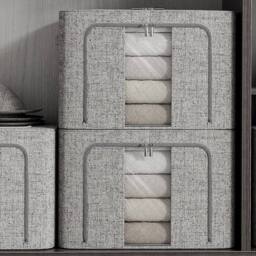 KORVIXA 66L - Large Folding Stackable Organizer Clot hes Box in Grey - Size: 900mm - thumbnail 3