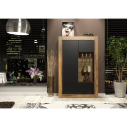Creative Furniture Arcadia Display Cabinet 140cm - Dark Oak with Black Matt Doors in Dark Brown - thumbnail 2