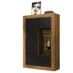 Creative Furniture Arcadia Display Cabinet 140cm - Dark Oak with Black Matt Doors in Dark Brown - thumbnail 3