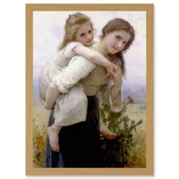 Artery8 Painting Bouguereau Pleasant Burden Old Master Artwork Framed Wall Art Print A4 in Light Oak - thumbnail 1