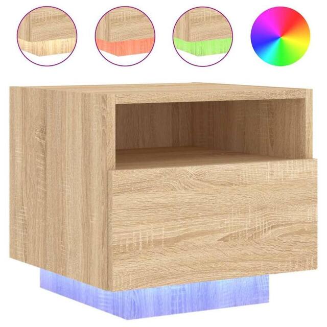 Berkfield Home Bedside Cabinet with LED Lights Sonoma Oak 40x39x37 cm in Brown - Size: 40 x 39 x 37 cm - image 1