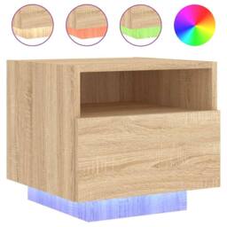 Berkfield Home Bedside Cabinet with LED Lights Sonoma Oak 40x39x37 cm in Brown - Size: 40 x 39 x 37 cm - thumbnail 1