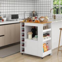 EONLION Kitchen Island Rolling Storage Cart with Towel Rack in White - Size: 100 cm