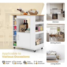 EONLION Kitchen Island Rolling Storage Cart with Towel Rack in White - Size: 100 cm - thumbnail 4