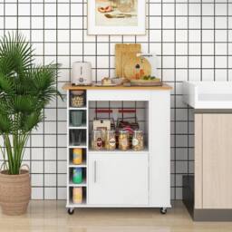 EONLION Kitchen Island Rolling Storage Cart with Towel Rack in White - Size: 100 cm - thumbnail 3