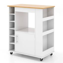 EONLION Kitchen Island Rolling Storage Cart with Towel Rack in White - Size: 100 cm - thumbnail 5