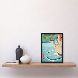 Artery8 Takuhi Shrine Oki Province Utagawa Hiroshige Japan Woodblock Artwork Framed Wall Art Print A4 in Black - thumbnail 2