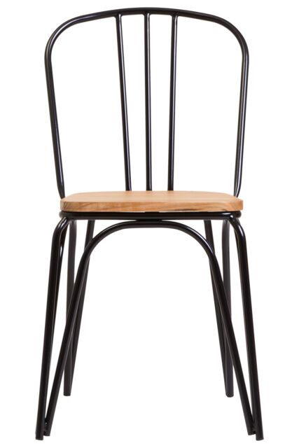 Orsina Industrial Dining Chair Elm Wood Seat With Black Finish Metal Frame, Comfortable Dining Chair For Lunch - image 1