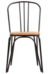 Orsina Industrial Dining Chair Elm Wood Seat With Black Finish Metal Frame, Comfortable Dining Chair For Lunch