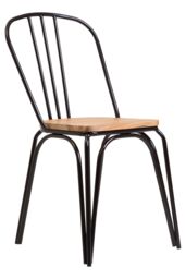 Orsina Industrial Dining Chair Elm Wood Seat With Black Finish Metal Frame, Comfortable Dining Chair For Lunch - thumbnail 4
