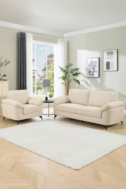 More4Homes Malmo Modern Scandi Style Fabric Living Room 1+3 Seater Sofa Set in Beige - image 1