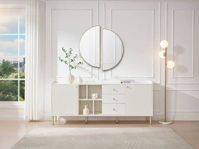 Vente-unique Sideboard With 2 Doors, 3 Drawers & 4 Niches - White & Gold - image 1