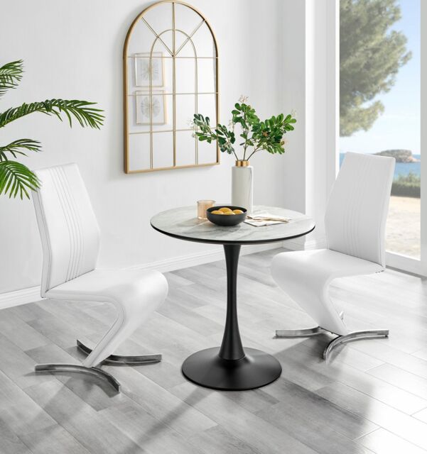 FurnitureboxUK Elina White Marble Effect Scratch Resistant Dining Table & 2 Willow Faux Leather Chairs - image 1