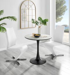 FurnitureboxUK Elina White Marble Effect Scratch Resistant Dining Table & 2 Willow Faux Leather Chairs - thumbnail 1