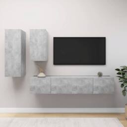 Berkfield Home 4 Piece TV Cabinet Set Concrete Grey Engineered Wood - thumbnail 2