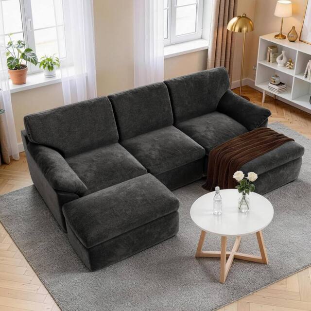Gartistgo 5-Seater Modular Corner Sofa Soft Velvet Fabric No Assembly in Dark Grey - image 1