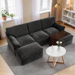 Gartistgo 5-Seater Modular Corner Sofa Soft Velvet Fabric No Assembly in Dark Grey - thumbnail 1