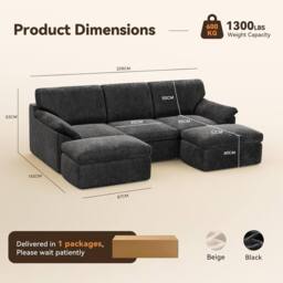 Gartistgo 5-Seater Modular Corner Sofa Soft Velvet Fabric No Assembly in Dark Grey - thumbnail 2