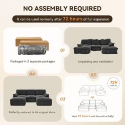 Gartistgo 5-Seater Modular Corner Sofa Soft Velvet Fabric No Assembly in Dark Grey - thumbnail 4