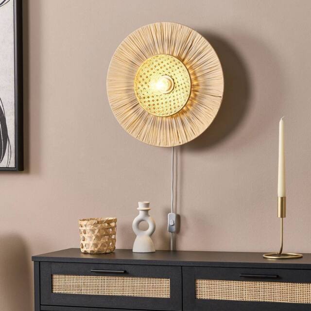 Wyld and Coco Japandi Wall Lamp - Natural Paper Shade with Rattan Accent - image 1