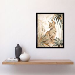 "Artery8 Wall Art Print Savannah Cat with Colourful Fur Pattern in Nature Modern Watercolour Art Framed in Black - Size: W12"" x H16""" - thumbnail 2