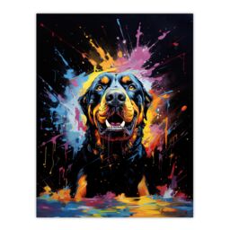 "Artery8 Wall Art Print Rottweiler Dog Lover Gift Pet Portrait Blue Orange Purple Artwork Painting Poster - Size: W18"" x H24""" - thumbnail 1