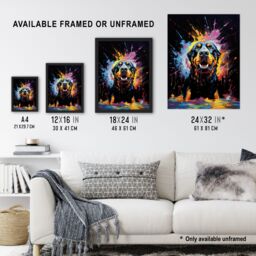 "Artery8 Wall Art Print Rottweiler Dog Lover Gift Pet Portrait Blue Orange Purple Artwork Painting Poster - Size: W18"" x H24""" - thumbnail 3