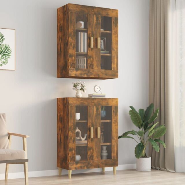 Berkfield Home Hanging Wall Cabinet Smoked Oak 69.5x34x90 cm in Brown - image 1