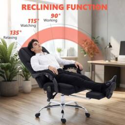 NESTLUNE Massage Office Chair with Heat, 135 Reclining Desk Chair in Black - Size: 100 cm x 15 cm - thumbnail 5