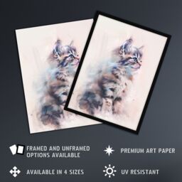 Artery8 Cat Lover Cute Fluffy Ragdoll Kitten Watercolour Framed Art Print in Grey - Size: A4 - thumbnail 2