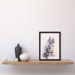 Artery8 Cat Lover Cute Fluffy Ragdoll Kitten Watercolour Framed Art Print in Grey - Size: A4 - thumbnail 4