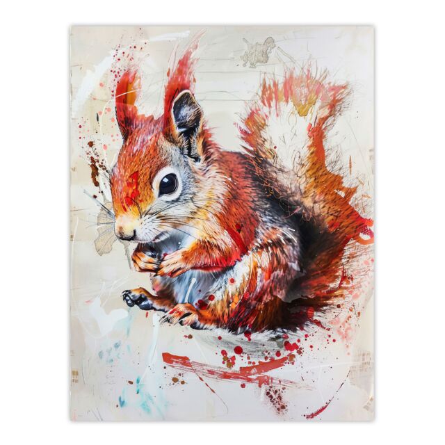 "Artery8 Red Squirrel Painting Cute Woodland Animal Nature Wall Art Print in Brown - Size: W18"" x H24""" - image 1