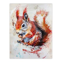 "Artery8 Red Squirrel Painting Cute Woodland Animal Nature Wall Art Print in Brown - Size: W18"" x H24""" - thumbnail 1