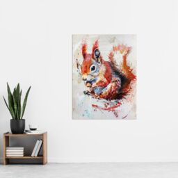 "Artery8 Red Squirrel Painting Cute Woodland Animal Nature Wall Art Print in Brown - Size: W18"" x H24""" - thumbnail 4