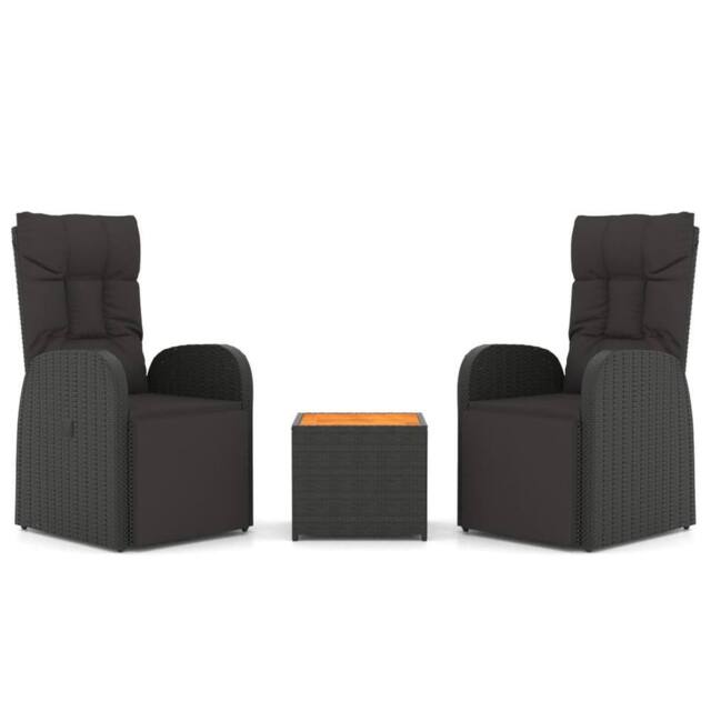 Berkfield Home 3 Piece Garden Lounge Set Black Poly Rattan&Solid Wood Acacia - image 1