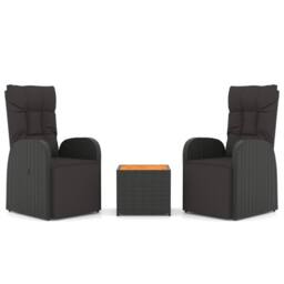 Berkfield Home 3 Piece Garden Lounge Set Black Poly Rattan&Solid Wood Acacia - thumbnail 1
