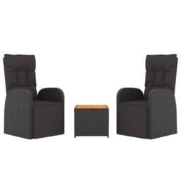 Berkfield Home 3 Piece Garden Lounge Set Black Poly Rattan&Solid Wood Acacia - thumbnail 3