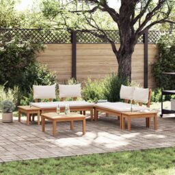 Berkfield Home Garden Bench Set 3 pcs Brown & Cream 2-seater Small - thumbnail 1