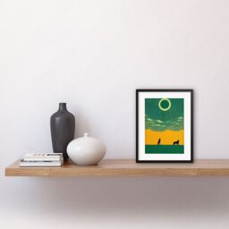 "Artery8 Wall Art Print Abstract Wolves Minimalist Surreal Sky Green Yellow Artwork Framed 9X7 Inch in Black - Size: W7"" x H9""" - thumbnail 2