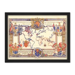 "Artery8 Wall Art Print Map Webb 1937 British Empire Commonwealth Pictorial Large Framed Wall Décor Art in Brown - Size: W18"" x H24""" - thumbnail 1