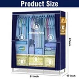 EONLION Large Fabric Canvas Wardrobe Clothes Storage Cupboard Cyanine-Blue in Dark Blue - thumbnail 2