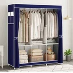 EONLION Large Fabric Canvas Wardrobe Clothes Storage Cupboard Cyanine-Blue in Dark Blue - thumbnail 1