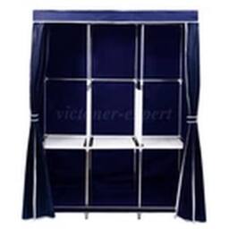 EONLION Large Fabric Canvas Wardrobe Clothes Storage Cupboard Cyanine-Blue in Dark Blue - thumbnail 3