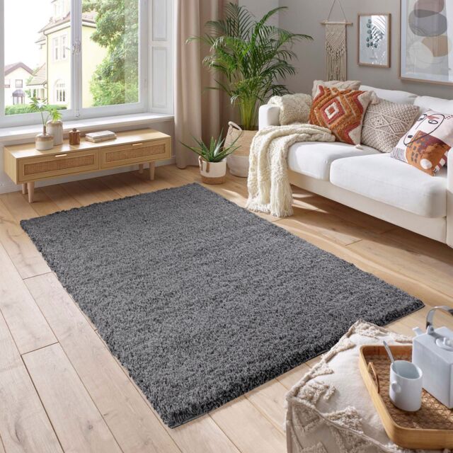 Smart Living Soft Fluffy 5cm Thick Pile Shaggy Area Rugs for Living Room, Bedroom in Dark Grey - Size: 60 cm x 220 cm - image 1