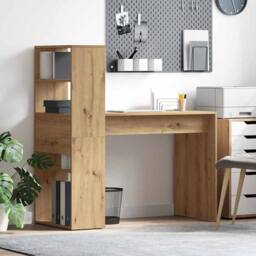 Berkfield Home Desk with Storage Artisan Oak 113x54x120 cm Engineered Wood - Size: 113 x 54 x 120 cm - thumbnail 2