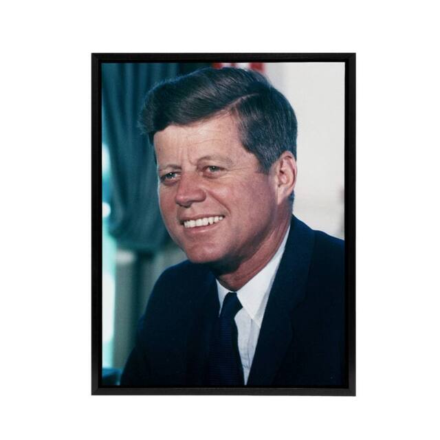 "Artery8 US President John F Kennedy JFK Portrait Framed Canvas Wall Art Print - Size: W12"" x H16""" - image 1