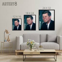 "Artery8 US President John F Kennedy JFK Portrait Framed Canvas Wall Art Print - Size: W12"" x H16""" - thumbnail 4