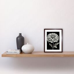 "Artery8 Wall Art Print Zinnia Flower Bloom Black & White Artwork Framed 9X7 Inch in Brown - Size: W7"" x H9""" - thumbnail 2